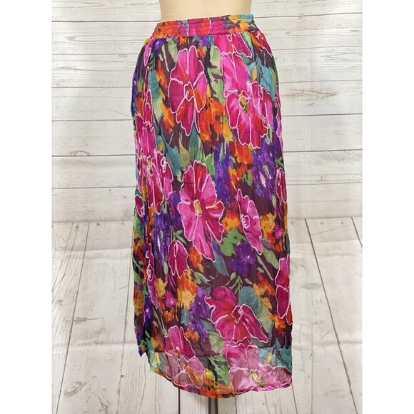 Vintage 90s Passports Floral Embroidered Chiffon Boho Maxi Skirt Womens  Sz L - Picture 1 of 5